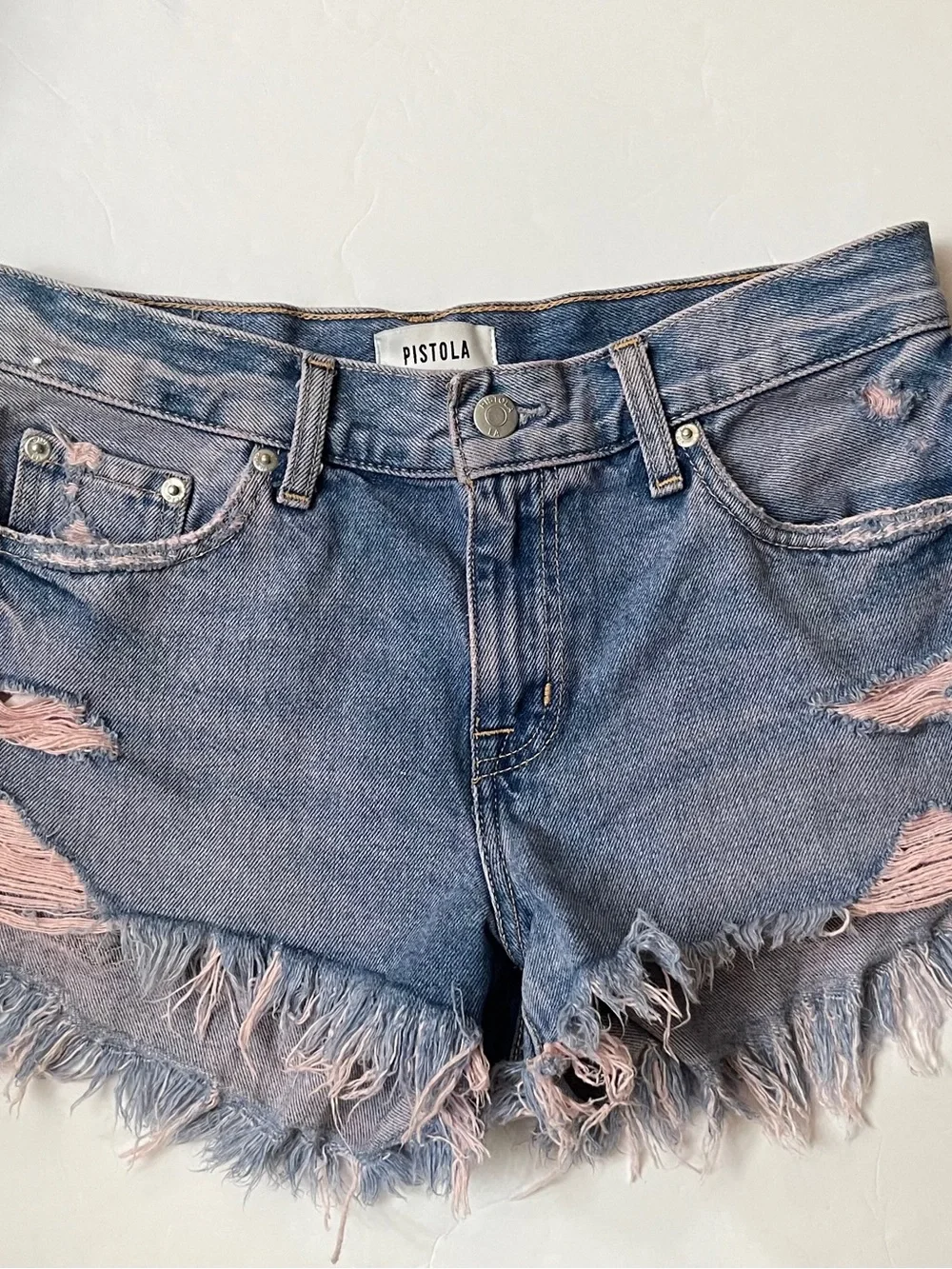 pistola Distressed Blue‎ Denim Jean Shorts
